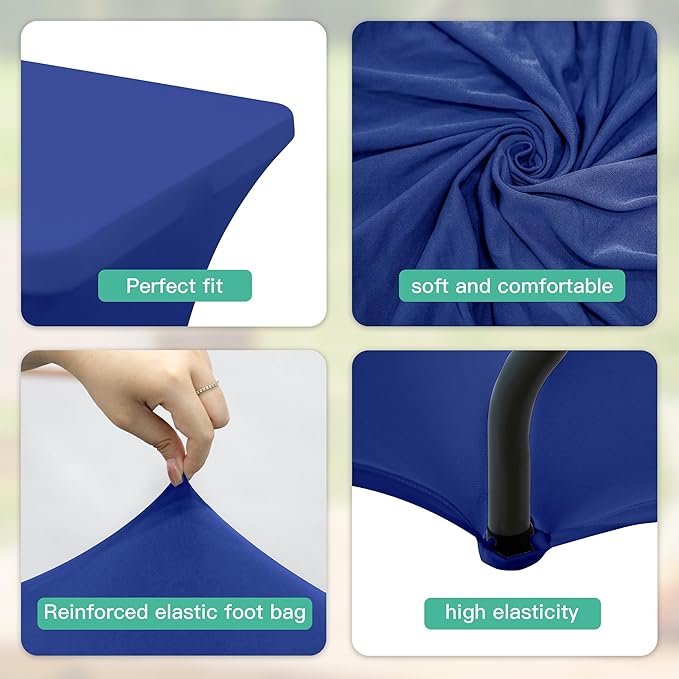 2Pack 4FT Table Cloth for Rectangular Fitted Events Stretch Gemstone Blue Table Covers Washable Spandex Tablecloth Protector for Party, Wedding, Cocktail, Banquet, Festival