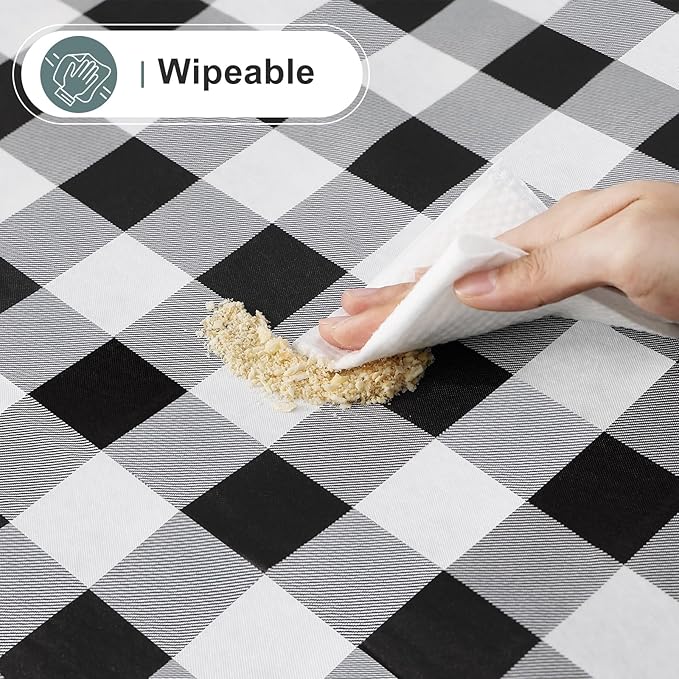 misaya Rectangle Waterproof Vinyl Table Cloth, Buffalo Flannel Backed Tablecloth, Wipeable Plastic Table Cover for Christmas (70" x 108", Black and White)