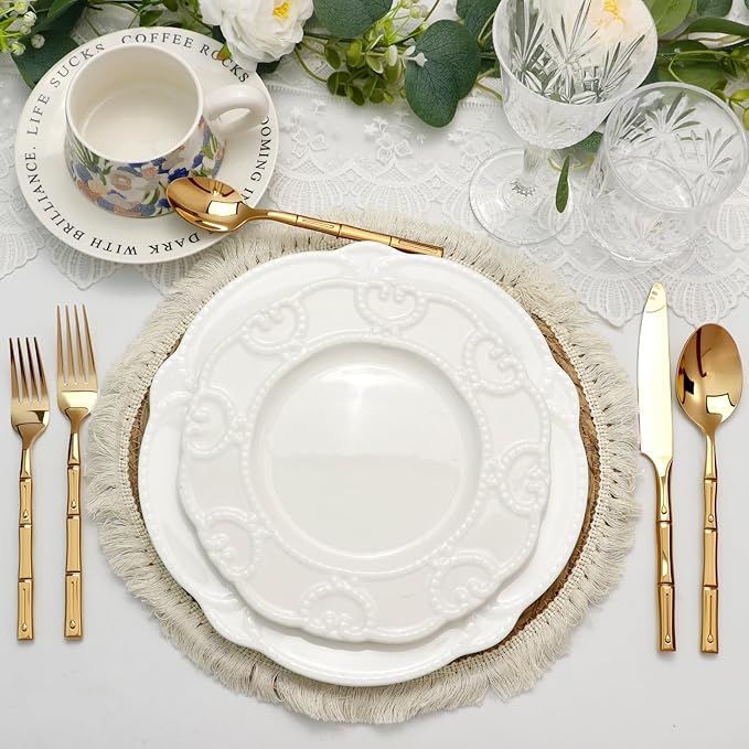 DEACORY Silverware Set Gold Bamboo Pattern Handle Flatware Set, 40-Piece Stainless Steel Cutlery Set Service for 8