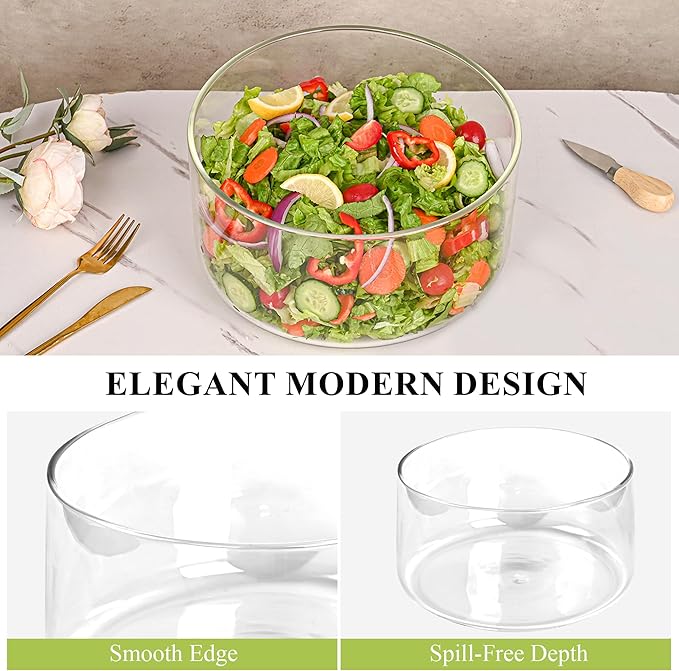 Glass Trifle Bowl, 155oz Large Salad Bowl, Glass Serving Bowl for Popcorn, Cake, Salad, Fruit, Baking, Dessert and Party Diy, BPA Free, Oven, Dishwasher Safe