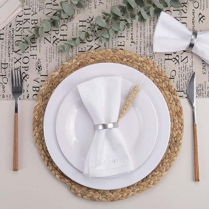 Cuff Brushed Silver Napkin Rings Set of 4, Modernist Napkin Ring Holder for Wedding, Banquet, Metallic Adornment for Table Settings, Glossy Serviette Buckles Decor (Semicircle - Silver)