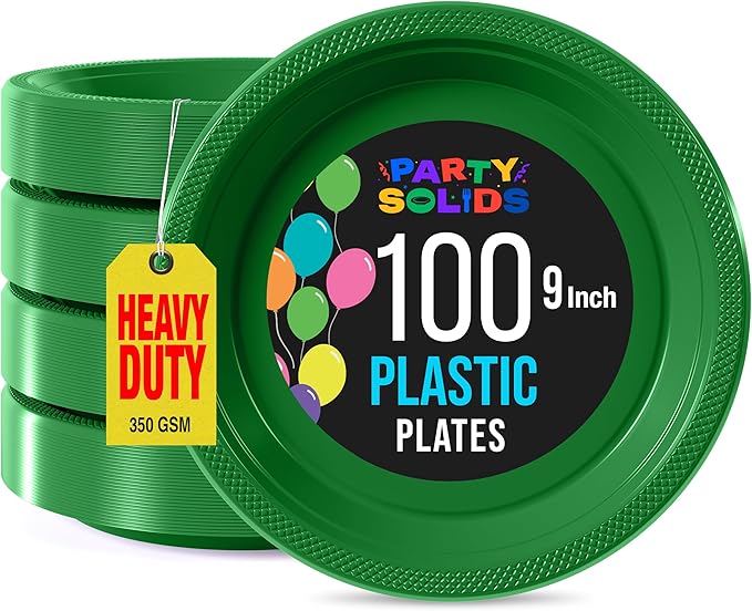 Emerald Green Plastic Plates For Party 9" Emerald Green Disposable Plates Heavy Duty 100 Pcs Plastic Dinnerware Sets Heavy Duty 350 GSM Disposable Dinnerware Set