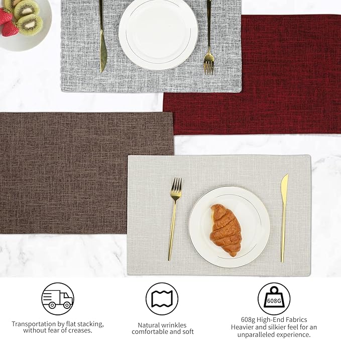Red Placemats Set of 8, Washable Dining Table Mats Cloth Place Mats, Elegant Placemats for Valentines Day Holiday, Heat Resistant Kitchen Burgundy Place Mats, Easy to Clean(Burgundy)