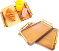 Bamboo Serving Tray with Gold Handles - Small Wood Serving Tray for Breakfast in Bed, Coffee Table, Dinner & bar - Decorative Bed Table Tray for Kitchen or Bedroom（11.8" x 7.5" x 2"）