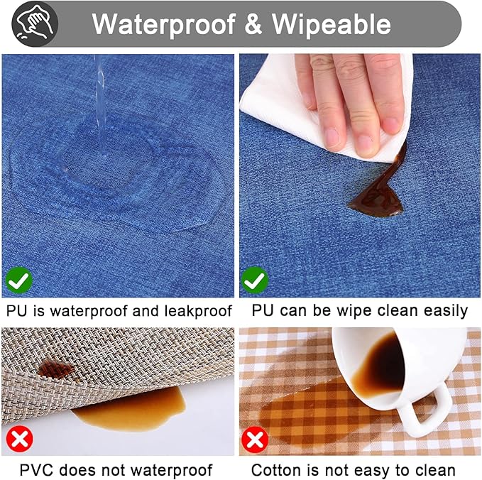 homing Faux Leather Heat Resistant Placemats 8 Packs, Waterproof Wipeable Dining PU Place Mats for Indoor & Outdoor, Easy to Clean, Sea Blue