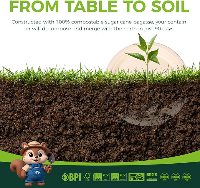 100% Compostable Plates - Disposable, Heavy Duty, Biodegradable, Eco-Friendly (Natural, 9 inch, 125-Count)