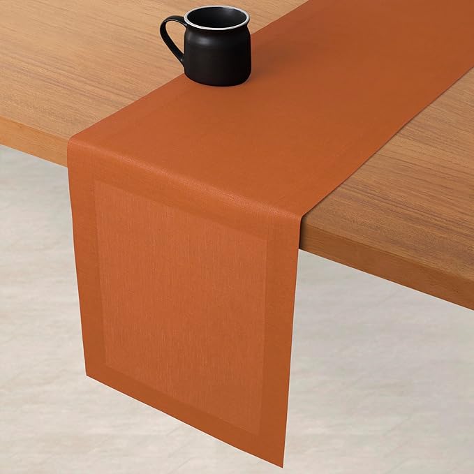 D'Moksha Homes Linen Rust Table Runner 36 Inches - 100% Pure Linen Small Table Runner 14 x 36 Inch for Dresser, Coffee Tables, Spring, Easter - Machine Washable