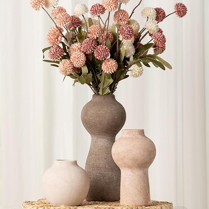 Ceramic Vase Home Table Decor - Flower Vase Set of 3 Living Room Kitchen Decorations Farmhouse Modern Rustic Vases Decorative Centerpiece for Shelf Bedroom Office Bathroom Dining Coffee Desk
