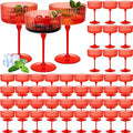 48 Pcs Ribbed Martini Glasses 10 oz Disposable Plastic Vintage Ribbed Coupe Glasses Unbreakable Dessert Parfait Glassware for Wedding Birthday Party Supplies (Red)