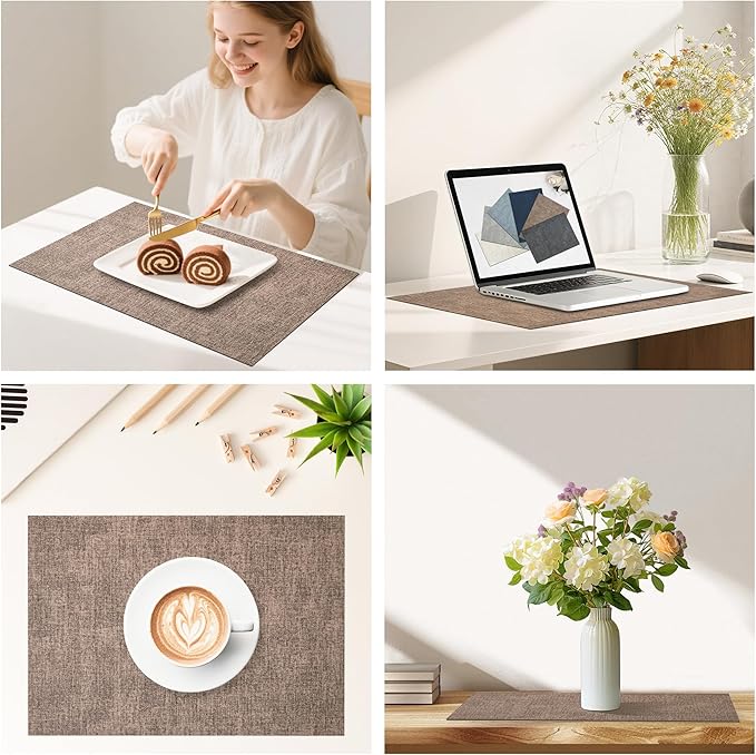 DOLOPL Placemats Set of 8, Reversible Wipeable & Heat Resistant Place Mats, Modern Faux Leather Table Mats for Kitchen, Neutral Waterproof Tablemats for Dining Table Decor, Wedding, Party(Brown)