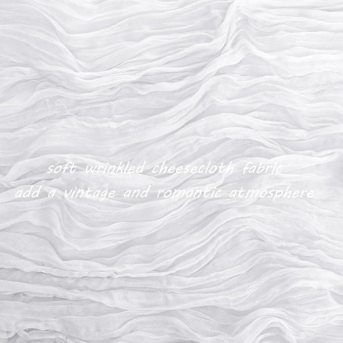 12 Pack 10Ft Cheesecloth Table Runner 35x120 Inch Boho Gauze Table Runner Rustic Cheese Cloth Long Romantic Table Runners for Wedding Bridal Shower Birthday Party Table Decor (White)