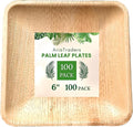 Palm Leaf Plates 6 Inch (100 Pack), Square Bamboo Plates Disposable, Eco-Friendly, Biodegradable & Compostable Bamboo Appetizer Plates, Perfect Dinnerware for Desserts, Snacks, Parties & Events
