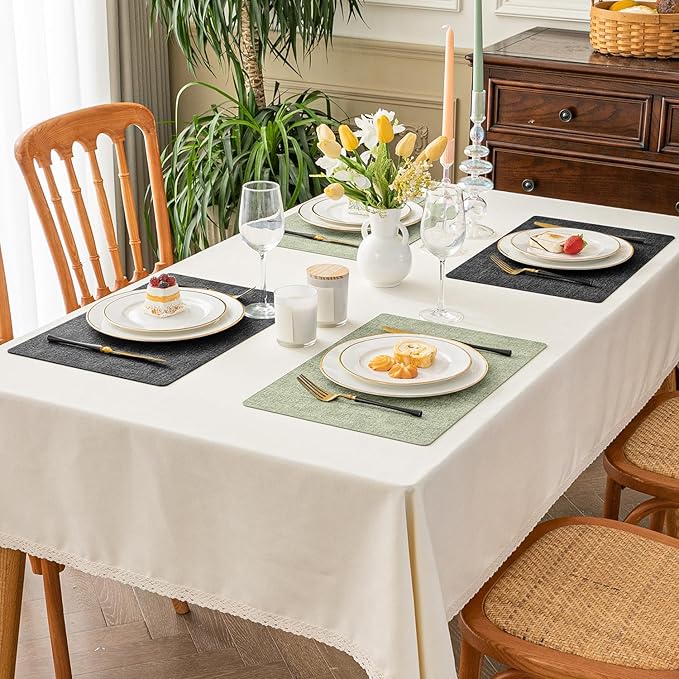 Romanstile Sage Green Placemats Set of 4, Vinyl 100% Waterproof Oil-Proof Wipeable Place Mats, Heat Resistant Dual Sided Table Mats for Kitchen/Dining/Party (Grey Green, 12 x 17 Inch)