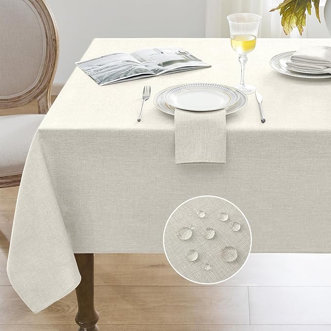 Softalker Cream Tablecloths Rectangular 84x60 inch Linen Textured Table Cloth Waterproof, Stain and Wrinkle Resistant, Outdoor Table Cloth for 6 Foot Rectangle Tables Decor for Party Holiday Birthday