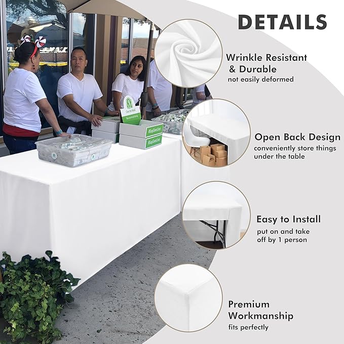 Nasitos 2 Pack White Fitted Table Cloth for 4 Feet Tables-Open Back Folding Christmas Table Cover Washable Table Cloth for Rectangular Table, Parties, Wedding, Banquet, Jewelry Shows, Craft Fair