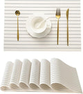 Leetaltree White with Black Stripes Placemats Set of 6 - Heat Resistant Non-Slip Place mats for Dining Table, Washable Durable PVC Vinyl Woven Table Mats（White Stripes, 6）
