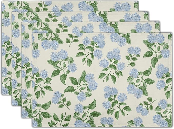 Hydrangea Placemats Set of 4 - Spring Summer Place Mats 12x18 Blue Floral Table Mats Flower Kitchen Mats for Party Dining Table