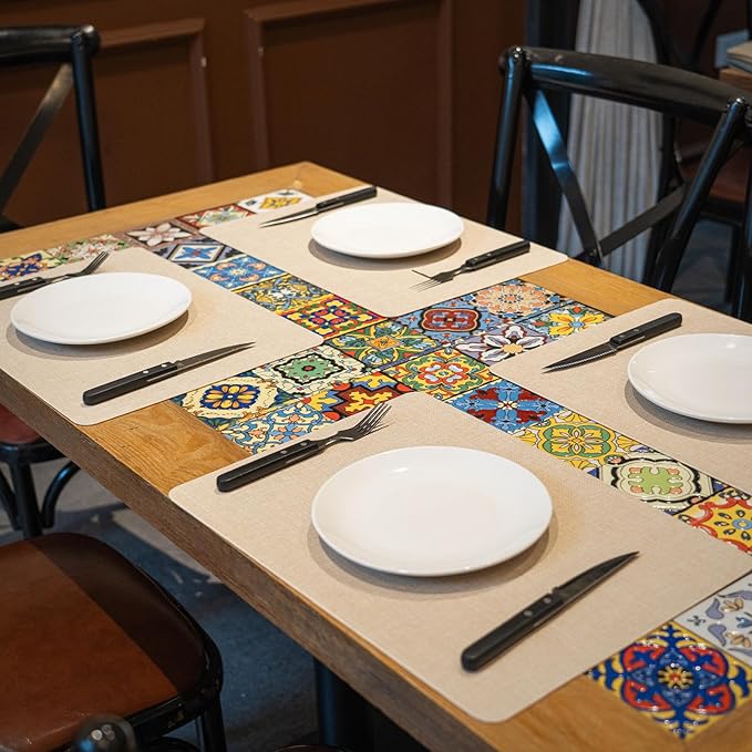 Heat Resistant Placemats Set of 4, 17x12in Waterproof Wipeable Faux Leather Non Slip Table Mats, Easy to Clean, Stain Resistant, for Kitchen Dining Room– Ivory Beige