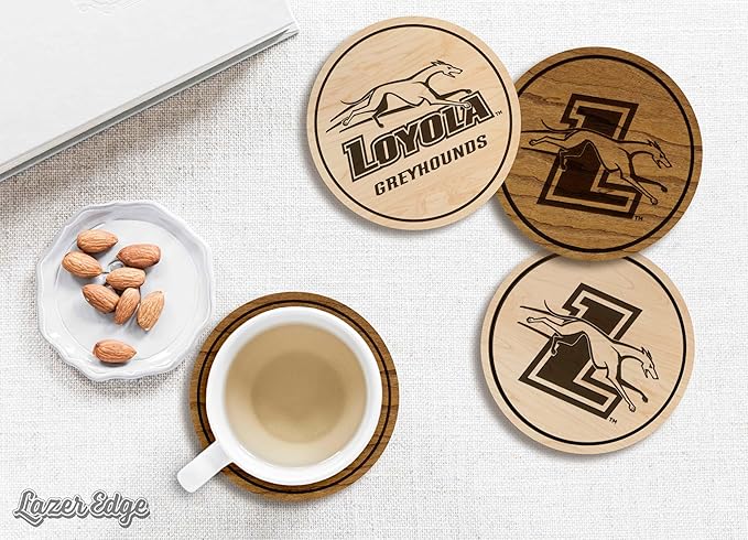 LazerEdge Loyola Greyhounds Wooden Coaster Set - Maple Wood - Officially Licensed Product - 4-Pack