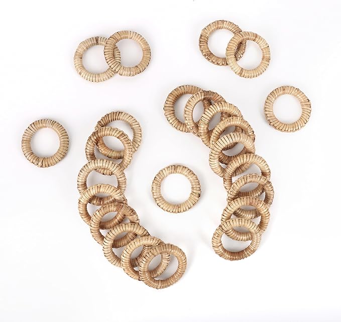 CLEENTABLE Woven Napkin Rings Set of 12 - Handmade Rattan Napkin Holders for Farmhouse Table Décor, Rustic Holiday Dining, Wedding, Thanksgiving, Christmas & Everyday Use (Natural)
