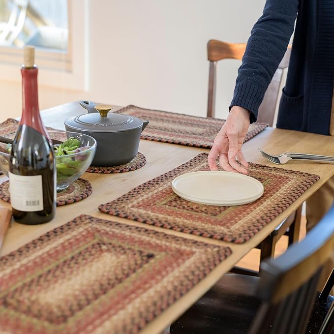 Homespice Gingerbread Jute Woven Placemats, Warm Country Decor, Set of 4, Brown 13x19 Rectangle Table Mats - Vibrant Colors, Durable, Easy to Clean and Protects Furniture