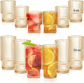 12 Pack Ribbed Drinking Glasses – Amber Glassware Set, 6 Highball 16Oz & 6 Rocks 6Oz Cups, Elegant Ribbed Glassware, Vintage Drinking Glasses For Water, Juice, Cocktails, Whiskey, Beer