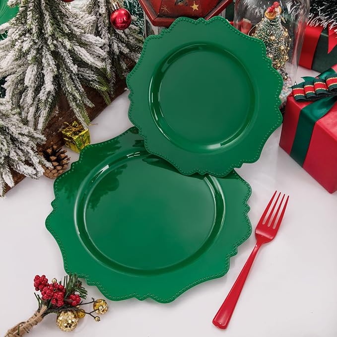 COLOSUS Disposable Party Plastic Plates 60Pcs, Green plastic Party Plates, Heavy Duty 30 Dinner plate 10.5” and 30 Salad/Dessert Plate 8.25” for St. Patrick's Day