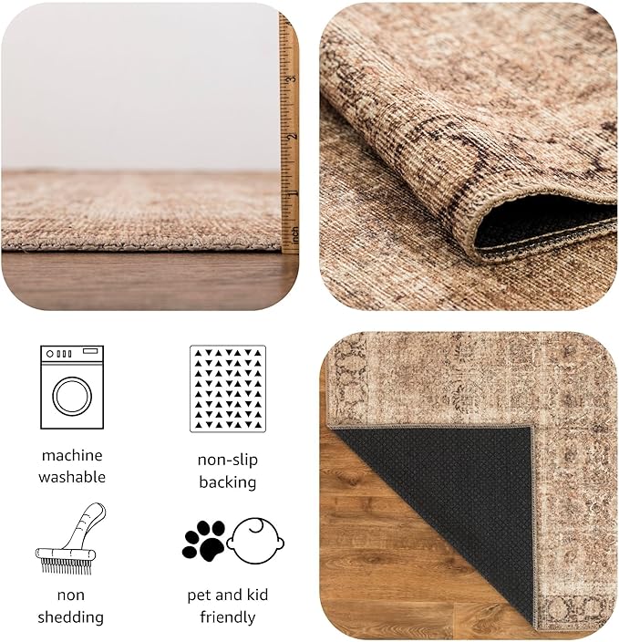 Keen Home Design 9x12 Rug - Machine Washable Area Rug with Non-Slip Backing, Ideal for Living Room, Dining Room, Bedroom - Vintage, Easy Clean, Durable, Low Pile - (9' x 12')