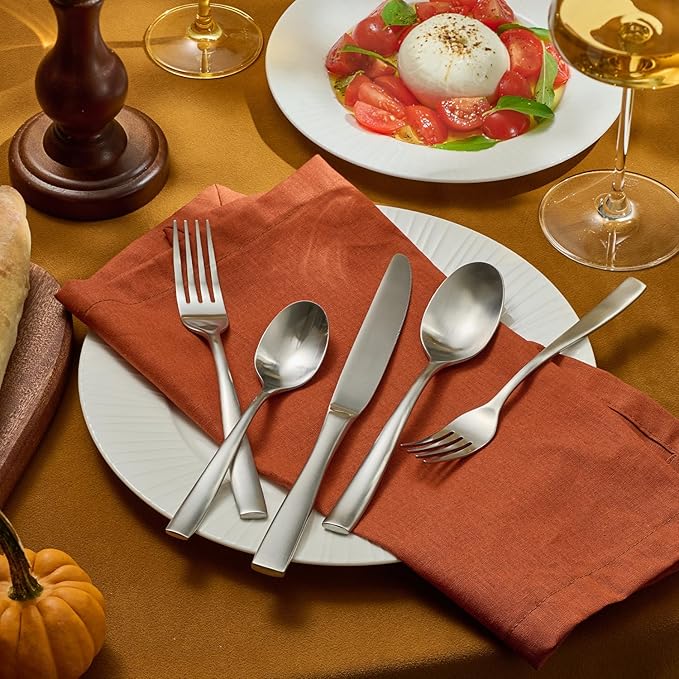 KINGSTONE 30-Piece Silverware Set for 6, Matte Stainless Steel Flatware Set with Forks, Knives, Spoons, Dishwasher Safe, Rust Resistant Cutlery for Home & Wedding