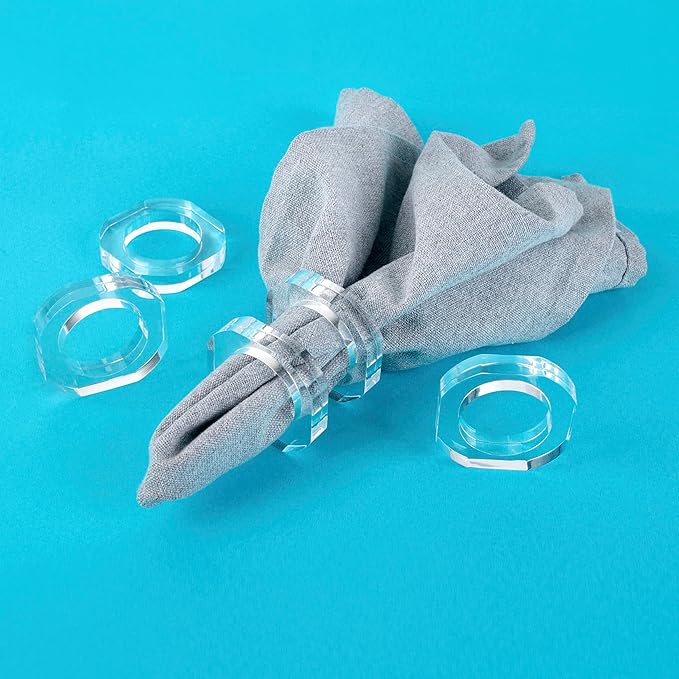 CLEENTABLE Clear Napkin Holder, Napkin Rings Set of 12, Fall Thanksgiving Christmas Napkin Rings, Festival Acrylic Napkin Ring Holders, Napkin Ring Bulk for Wedding, Party, Elegant Table Settings
