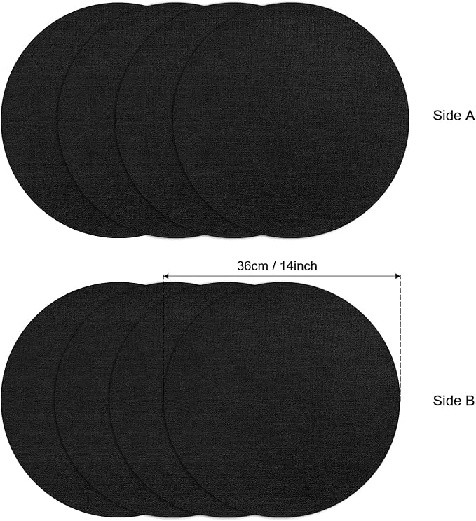 Myir JUN Round Placemats, Dual Sided Faux Leather Place Mats Set of 4 Indoor/Outdoor Non-Slip Washable Table Mats (Black, 4 Pack)