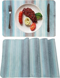 Green Stripes Table Cloth Set - Placemats Set of 4 & 6, Washable Textile Mats 12"x18"