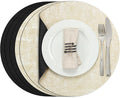 Myir JUN Round Placemats, Dual Sided Faux Leather Place Mats Set of 6 Indoor/Outdoor Non-Slip Washable Table Mats (Cream-White Black, Set of 6)
