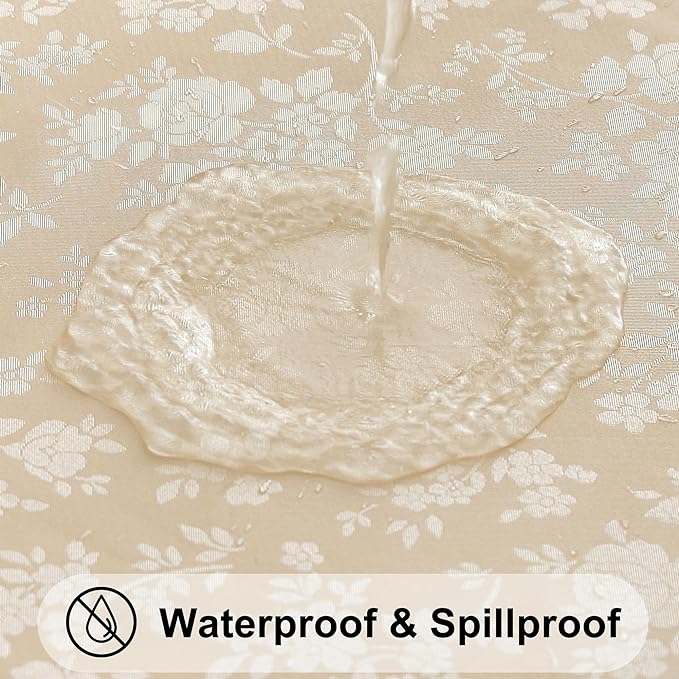 Smiry Round Table Cloth, Waterproof Heavy Duty Vinyl Tablecloths, Wipeable Washable Table Cover for Kitchen and Dining Room (Beige, 70" Round)