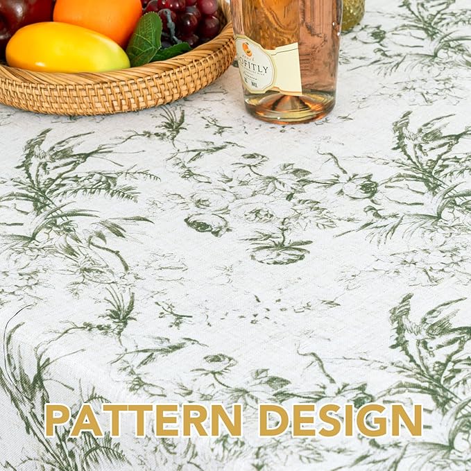 H.VERSAILTEX Linen Table Cloths Floral Printed Tablecloth Spill-Proof Waterproof Table Cover for Dining Buffet Feature Soft and Thick Fabric Wrinkle Free, 60 x 84 Inch, Vintage Botanical - Green