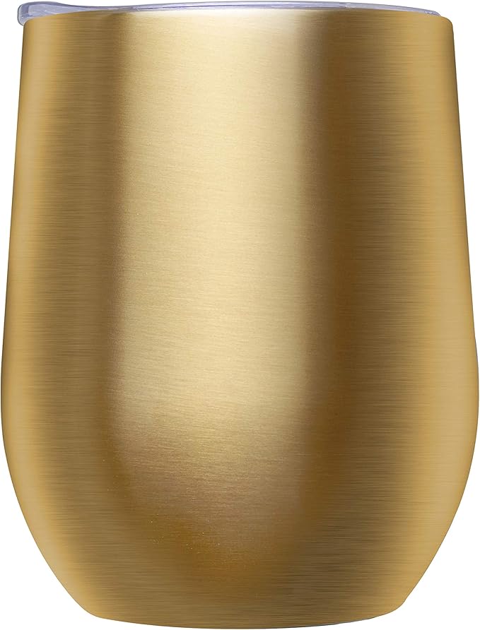 DISCOUNT PROMOS Stemless Wine Glass Tumblers with Lids by Largo 11 oz. Set of 6, Bulk Pack - Perfect for Wine, Cocktails, Other Hot & Cold Beverages - Gold