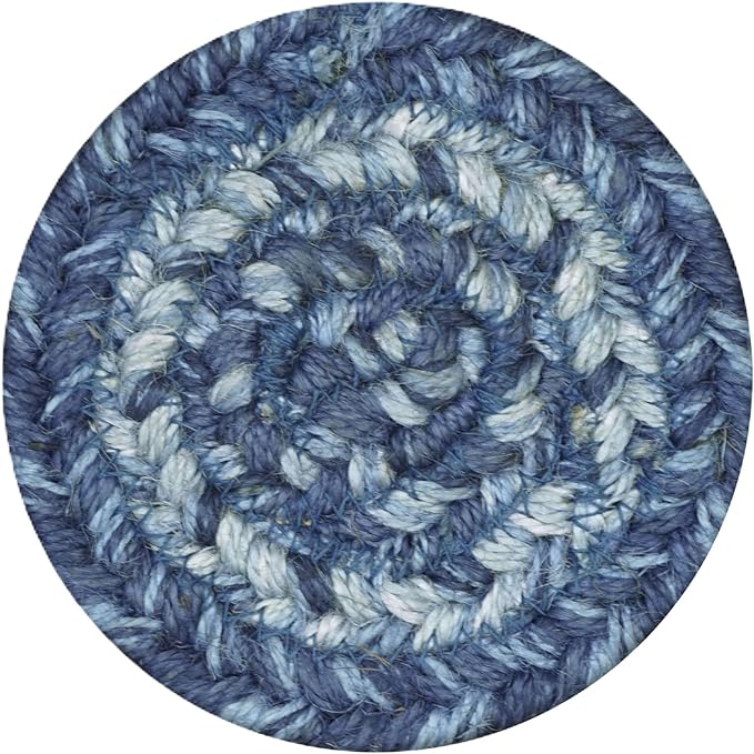 Homespice Denim Jute Woven Coasters 4", Country Coastal Decor, Set of 6, Blue - Durable, Absorbs Moisture, Easy to Clean and Protects Furniture