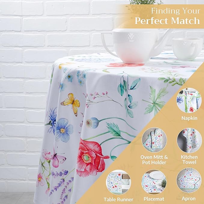 Maison d' Hermine Table Cloth Round Table 100% Cotton 63 Round Inches Tablecloth Reusable Decorative for Dining Room Farmhouse Home Valentines Day Decorations Spring Summer - Just Floral