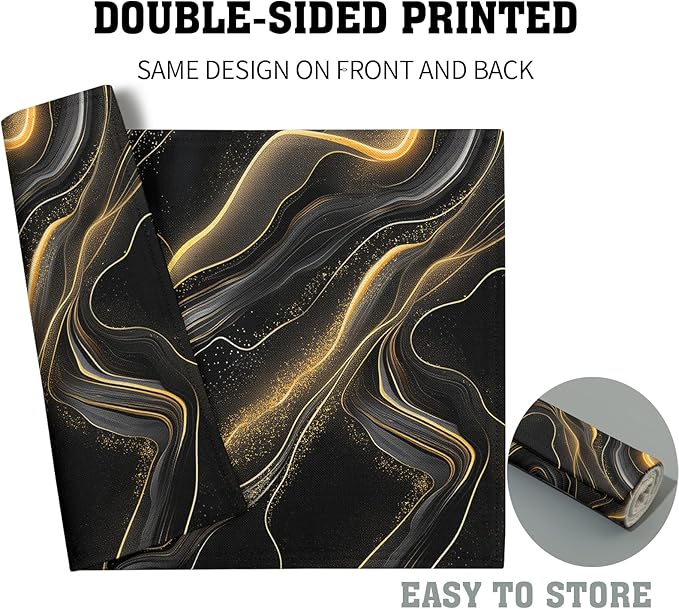 Black and Gold Placemats - Marble Place Mats Set of 4 Modern Placemats 12x18 for Dining Kitchen Farmhouse