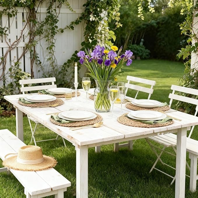 Round Woven Placemats 12 inch Set of 6 - Boho Farmhouse Natural Rattan Table Mats for Dining, Circular Place Mats for Kitchen Table Decor, Farmhouse Weave Placematsfor Dining Table Decor
