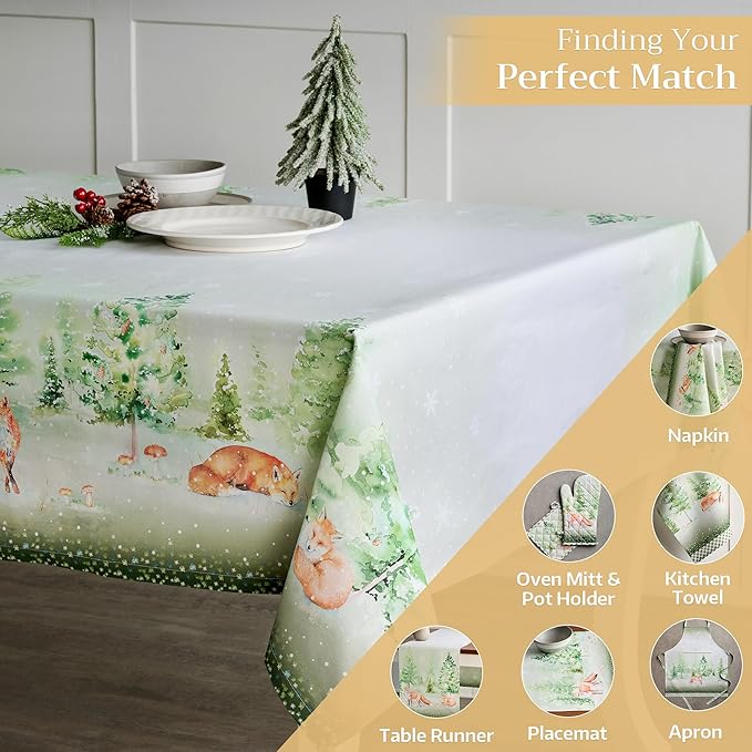 Maison d' Hermine Table Cloth Rectangle Table 100% Cotton 70 x 90 Inches Fall Tablecloth Reusable Everyday Use for Thanksgiving Christmas Decorations Dining Farmhouse Party (Winter Mornings)