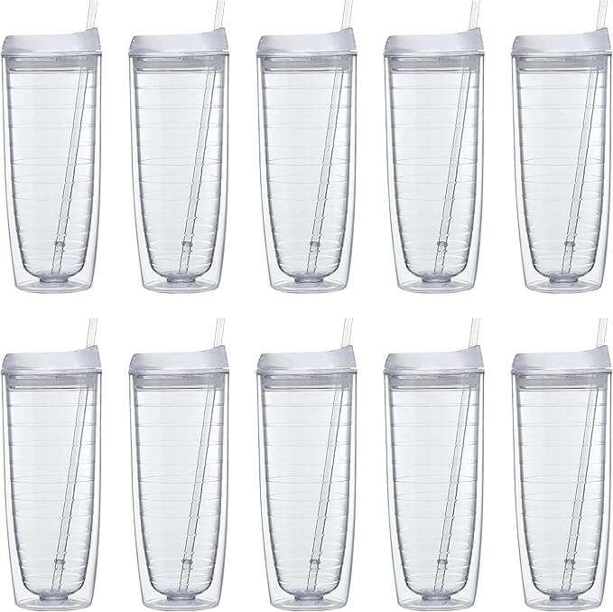 DISCOUNT PROMOS Tall Orbit Acrylic Tumblers 20 oz. Set of 10, Bulk Pack - Perfect for Iced Coffee, Soda, Other Hot & Cold Beverages - Clear