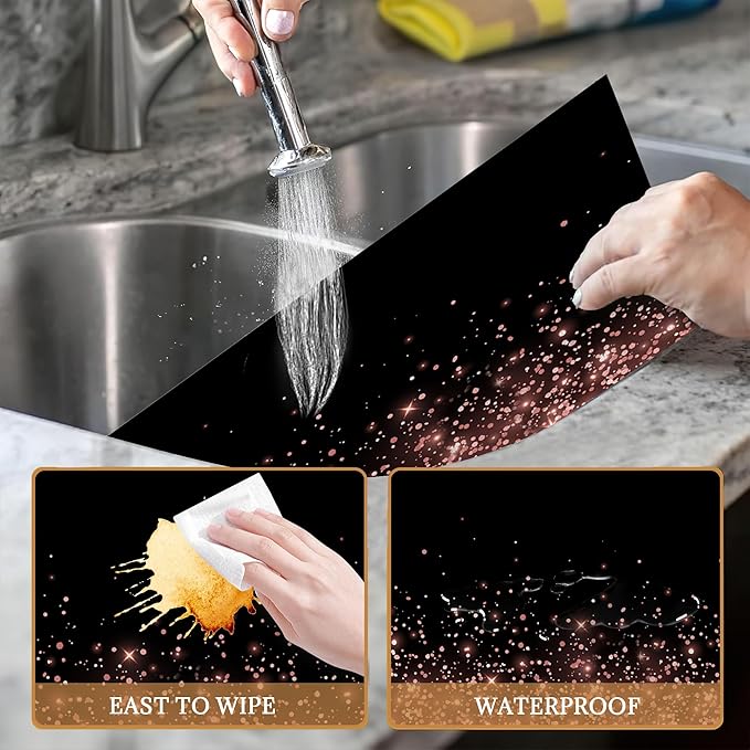 Rose Gold Glitter Placemats Set of 6 Place Mats for Kitchen Table Washable Farmhouse Linen Table Mats Dining Decoration 12x18 Inch