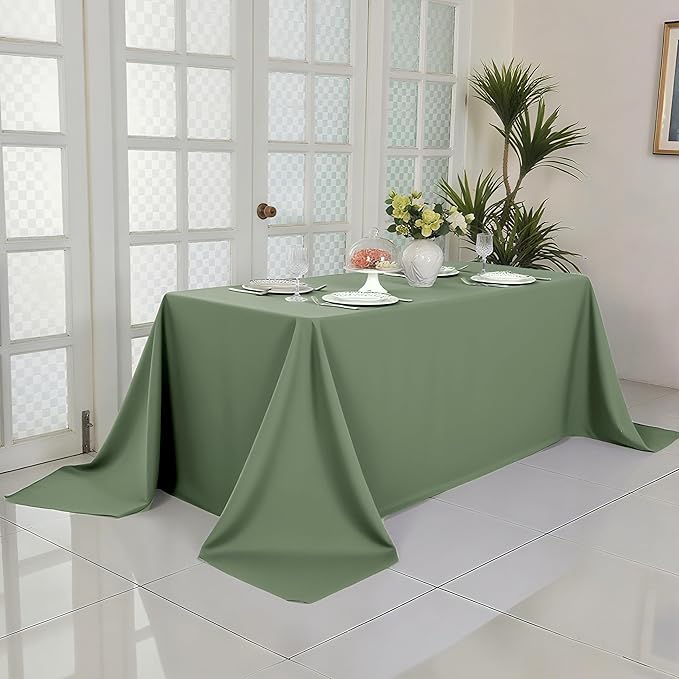 2-Pack 90x156 inch Sage Green Table Cloths, Solid Stain and Wrinkle Resistant Oblong Tablecloth, Premium Plain Weave Polyester Fabric Rectangle Table Linen Covers for Hotel, Banquet