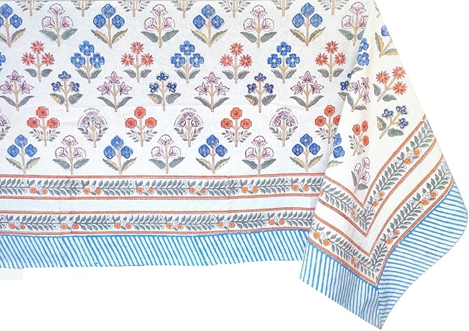 ATOSII Flora Bloom 100% Cotton Square Boho Fall Tablecloth, Handblock Floral Table Cloth Linen for Kitchen Dining I Parties Wedding Outdoors Christmas Thanksgiving I Fall Home Decor 60 X 60 Inches