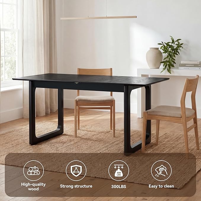 HNY Extendable Wood Dining Table for 4-8, 71" Inch Modern Rectangular Kitchen Tables with Wooden Base Farmhouse Dinner Table for Dining Room, Living Room, Home, Black