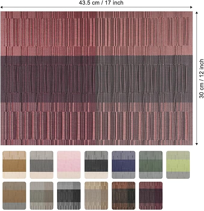 Placemats Set of 4, Vinyl Woven Place Mats Indoor Set of 4 Washable Wipeable PVC Table Mats Heat-Resistant Non Slip Plastic Placemat for Kitchen Dining Outdoor Table (Purple Red, Set of 4)
