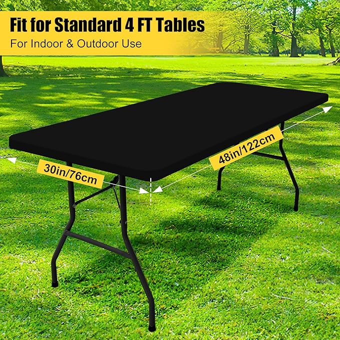 Smiry Rectangle Picnic Table Cloth, Waterproof Elastic Fitted Tablecloths for 4 Foot Tables, Washable Polyester Table Cover for Camping, Indoor and Outdoor (Black, 30"x48")