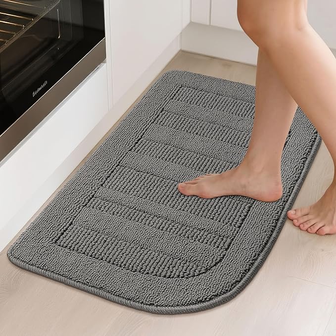 BEQHAUSE 30x18 Inch Kitchen Rug Mat Durable Kitchen Rugs Non-Slip Washable Absorbent Kitchen Mats for Floor Dirt-Resistant Semicircular Kitchen Mat (Grey)