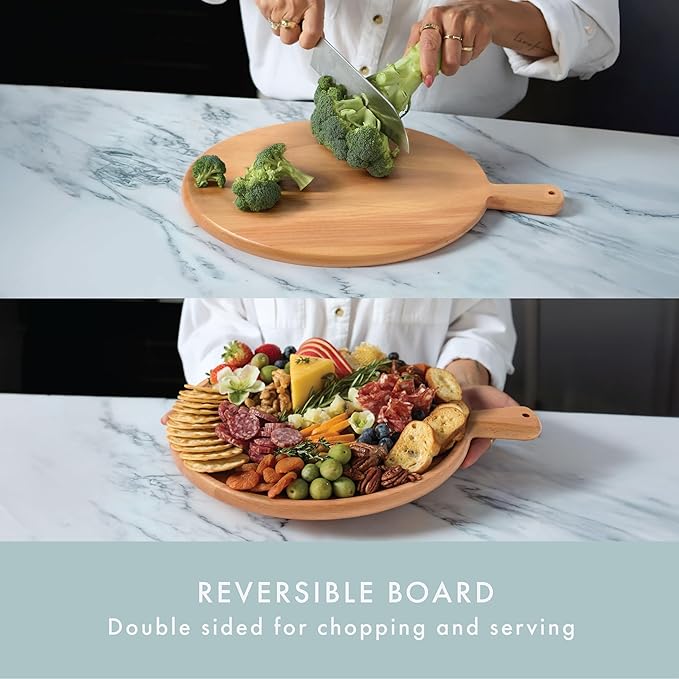 Charcuterie Board Set - Round Beech Wood Cheese Board for Serving with Accessories - House Warming Gifts for New Home, Bridal Shower & Wedding Gift, Birthday Gifts for Women